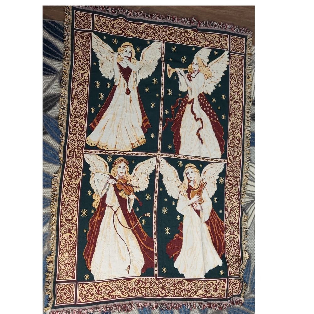 Goodwin Weavers Musical Angels Woven Tapestry‎ Throw Blanket Cotton 70"x48" USA